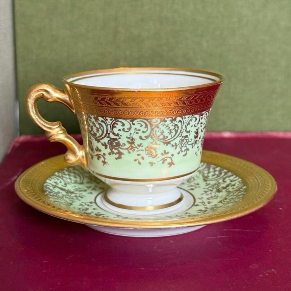 Osborne China Teacup & Saucer • Hand Painted • 22K Gold